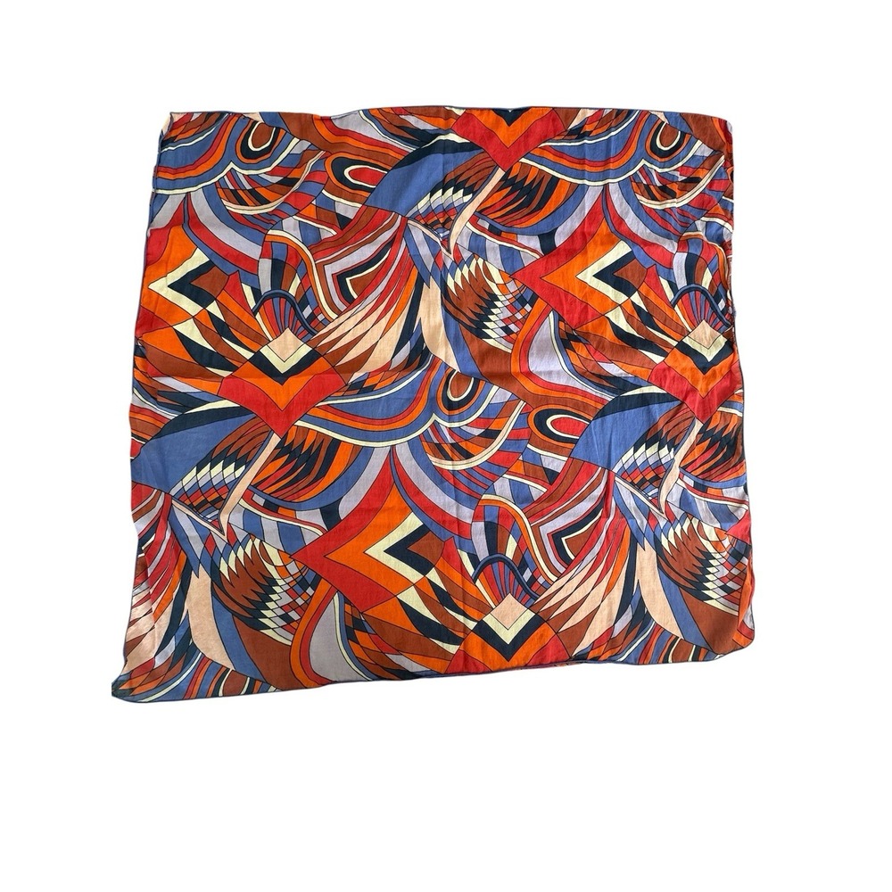 Vintage Geometric Abstract Cotton Gauze Scarf Square 35" Avant-Garde Art Deco